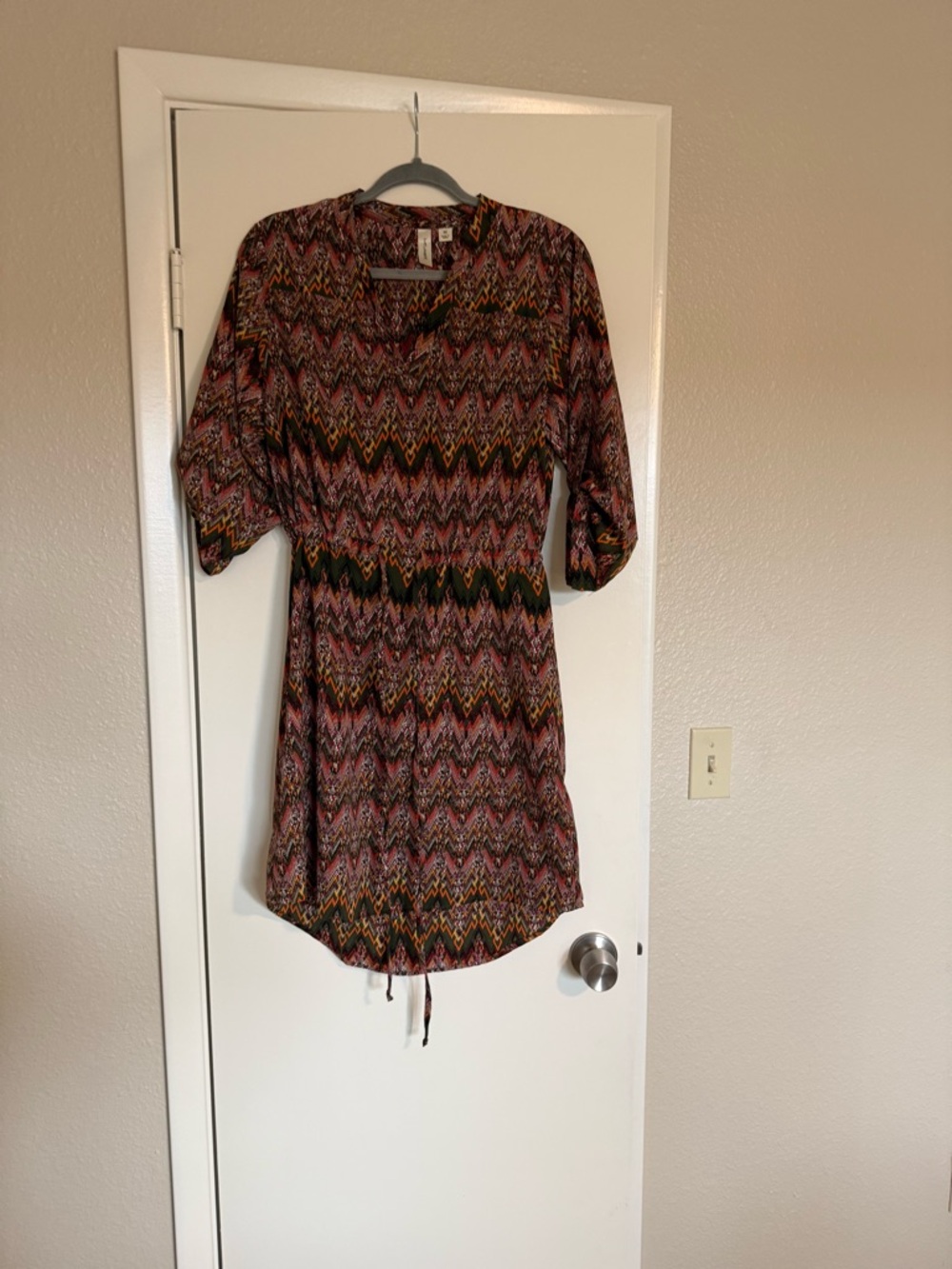 Tacera Pink and Black Chevron Tie-Waist Mini Dress - Picture 4 of 13